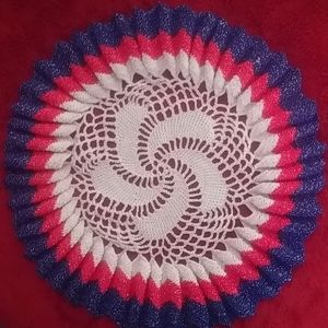 Hand Crocheted Red, White & Blue Doily